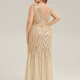 ever GLAMOUR|Robe longue sans manches à décolleté en V profond en mermaid avec patchwork de sequins à haute élasticité