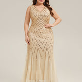 ever GLAMOUR|Robe longue sans manches à décolleté en V profond en mermaid avec patchwork de sequins à haute élasticité