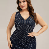 ever GLAMOUR|Robe longue sans manches à décolleté en V profond en mermaid avec patchwork de sequins à haute élasticité