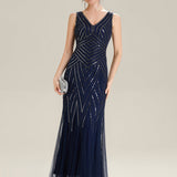 ever GLAMOUR|Robe longue sans manches à décolleté en V profond en mermaid avec patchwork de sequins à haute élasticité