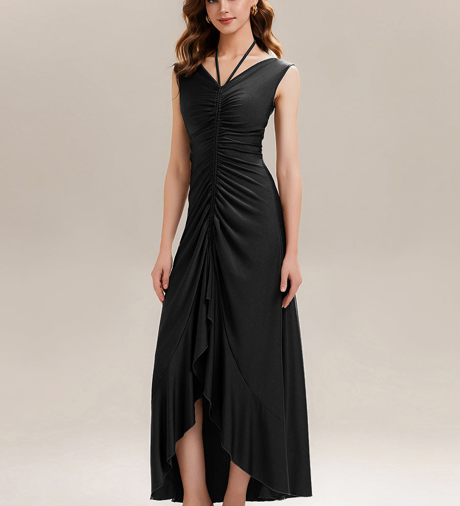 ever JILLIAN|Robe de soirée longue drapée à décolleté en V avec fente(Vente Finale)