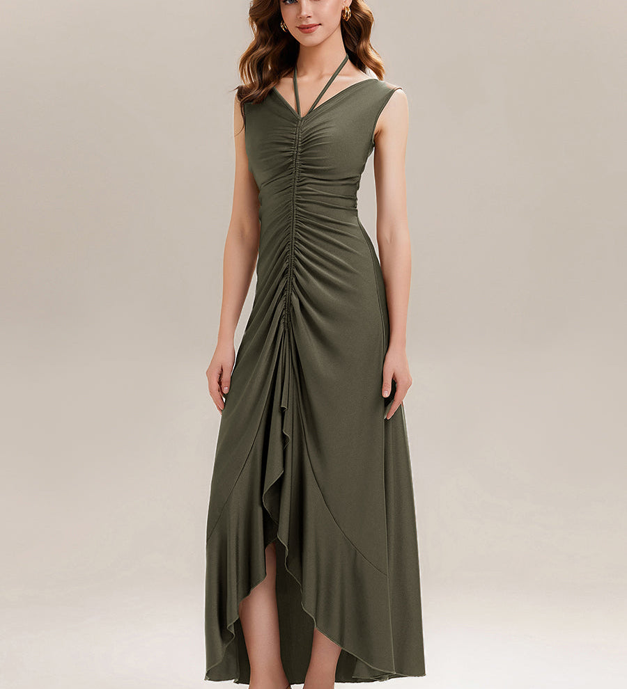 ever JILLIAN|Robe de soirée longue drapée à décolleté en V avec fente(Vente Finale)