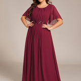 ever ASPYN|Robe de soirée trapèze à manches courtes et appliques plissées