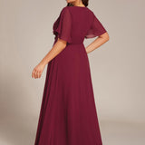 ever ASPYN|Robe de soirée trapèze à manches courtes et appliques plissées