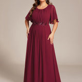 ever ASPYN|Robe de soirée trapèze à manches courtes et appliques plissées