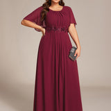 ever ASPYN|Robe de soirée trapèze à manches courtes et appliques plissées