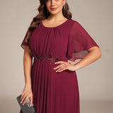 ever ASPYN|Robe de soirée trapèze à manches courtes et appliques plissées
