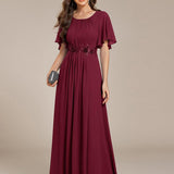 ever ASPYN|Robe de soirée trapèze à manches courtes et appliques plissées