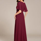 ever ASPYN|Robe de soirée trapèze à manches courtes et appliques plissées