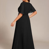 ever ASPYN|Robe de soirée trapèze à manches courtes et appliques plissées