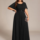 ever ASPYN|Robe de soirée trapèze à manches courtes et appliques plissées