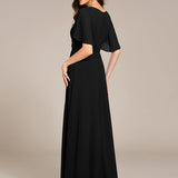 ever ASPYN|Robe de soirée trapèze à manches courtes et appliques plissées