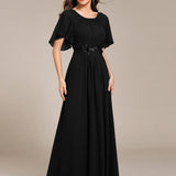 ever ASPYN|Robe de soirée trapèze à manches courtes et appliques plissées