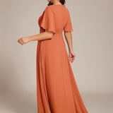 ever ASPYN|Robe de soirée trapèze à manches courtes et appliques plissées