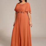 ever ASPYN|Robe de soirée trapèze à manches courtes et appliques plissées