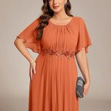 ever ASPYN|Robe de soirée trapèze à manches courtes et appliques plissées