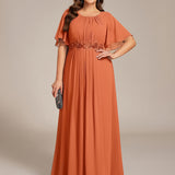 ever ASPYN|Robe de soirée trapèze à manches courtes et appliques plissées