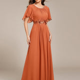 ever ASPYN|Robe de soirée trapèze à manches courtes et appliques plissées
