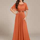 ever ASPYN|Robe de soirée trapèze à manches courtes et appliques plissées