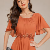 ever ASPYN|Robe de soirée trapèze à manches courtes et appliques plissées