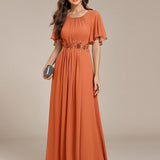 ever ASPYN|Robe de soirée trapèze à manches courtes et appliques plissées