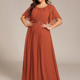ever ASPYN|Robe de soirée trapèze à manches courtes et appliques plissées