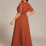 ever ASPYN|Robe de soirée trapèze à manches courtes et appliques plissées