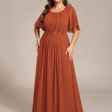 ever ASPYN|Robe de soirée trapèze à manches courtes et appliques plissées
