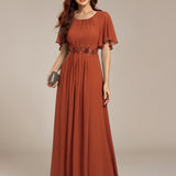 ever ASPYN|Robe de soirée trapèze à manches courtes et appliques plissées