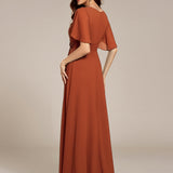 ever ASPYN|Robe de soirée trapèze à manches courtes et appliques plissées