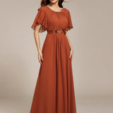 ever ASPYN|Robe de soirée trapèze à manches courtes et appliques plissées