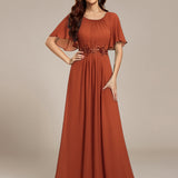 ever ASPYN|Robe de soirée trapèze à manches courtes et appliques plissées