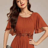 ever ASPYN|Robe de soirée trapèze à manches courtes et appliques plissées