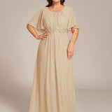 ever ASPYN|Robe de soirée trapèze à manches courtes et appliques plissées