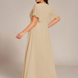 ever ASPYN|Robe de soirée trapèze à manches courtes et appliques plissées