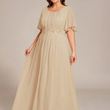 ever ASPYN|Robe de soirée trapèze à manches courtes et appliques plissées