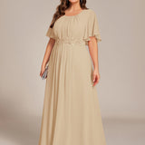 ever ASPYN|Robe de soirée trapèze à manches courtes et appliques plissées