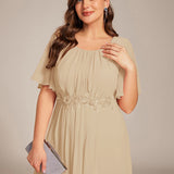 ever ASPYN|Robe de soirée trapèze à manches courtes et appliques plissées