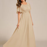ever ASPYN|Robe de soirée trapèze à manches courtes et appliques plissées