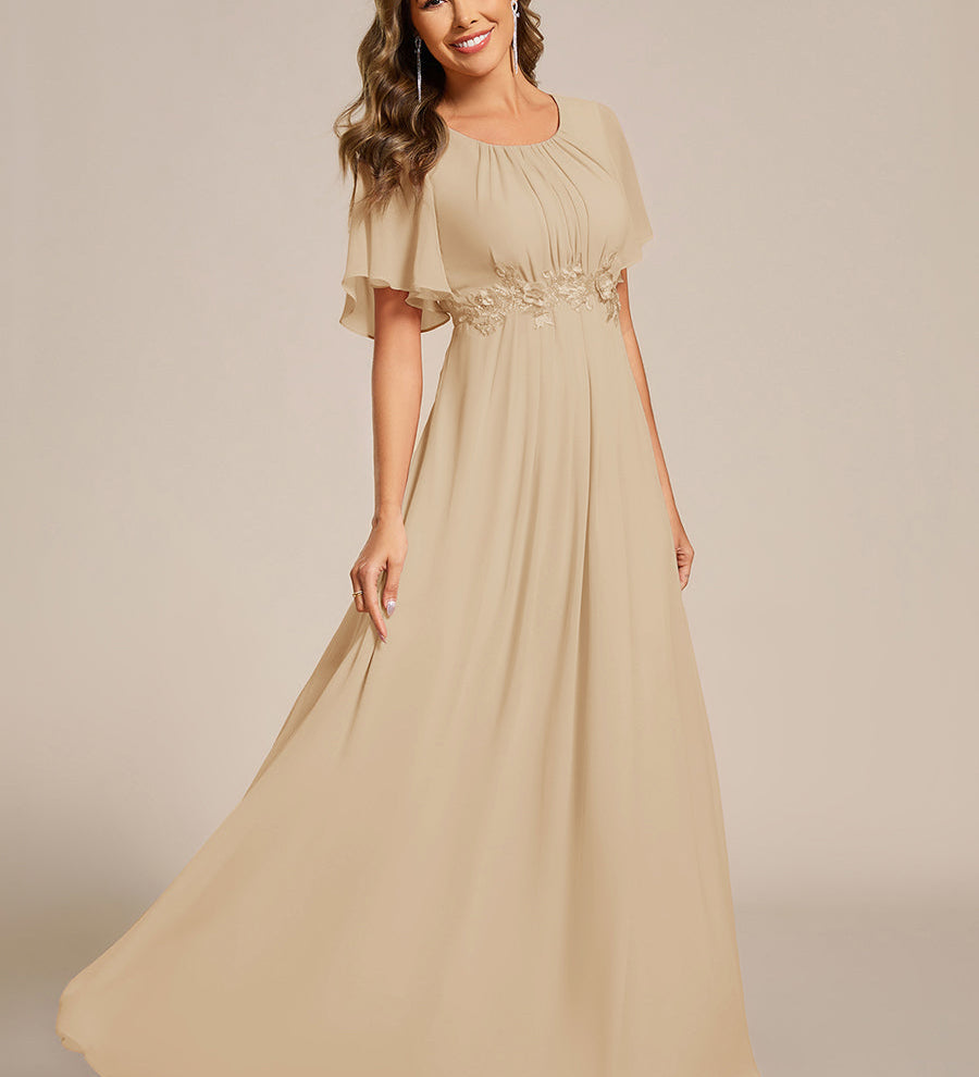 ever ASPYN|Robe de soirée trapèze à manches courtes et appliques plissées