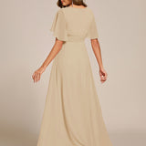 ever ASPYN|Robe de soirée trapèze à manches courtes et appliques plissées
