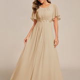 ever ASPYN|Robe de soirée trapèze à manches courtes et appliques plissées