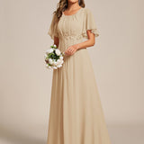 ever ASPYN|Robe de soirée trapèze à manches courtes et appliques plissées