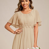 ever ASPYN|Robe de soirée trapèze à manches courtes et appliques plissées