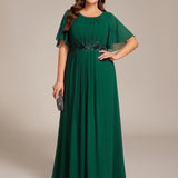 ever ASPYN|Robe de soirée trapèze à manches courtes et appliques plissées