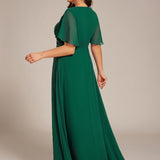 ever ASPYN|Robe de soirée trapèze à manches courtes et appliques plissées