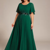 ever ASPYN|Robe de soirée trapèze à manches courtes et appliques plissées