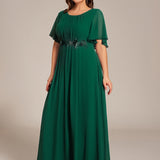 ever ASPYN|Robe de soirée trapèze à manches courtes et appliques plissées