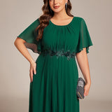 ever ASPYN|Robe de soirée trapèze à manches courtes et appliques plissées
