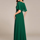 ever ASPYN|Robe de soirée trapèze à manches courtes et appliques plissées